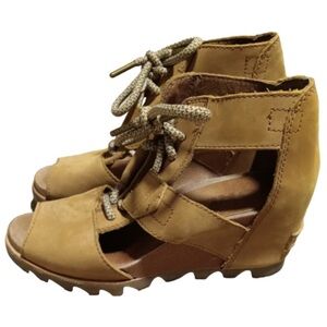 Sorel Joanie leather lace up sandals Camel Brown
